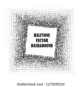 Abstract halftone background, characters. Grunge pattern, twisted letter.  Vector modern pop art texture for posters, sites, cover, business card, postcard, grunge art, labels layout, stickers, frame