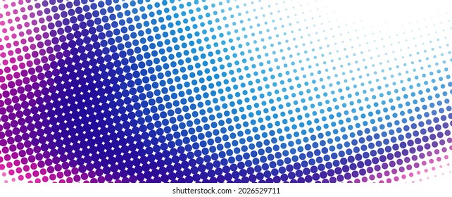 Abstract halftone background with color transition from cerise to blue through purple. Vector graphic pattern