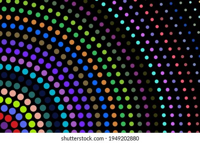 Resumen de fondo de medio tono, coloridos puntos de mosaico patrón sobre negro. Interesante diseño de vectores de patrones geométricos.  