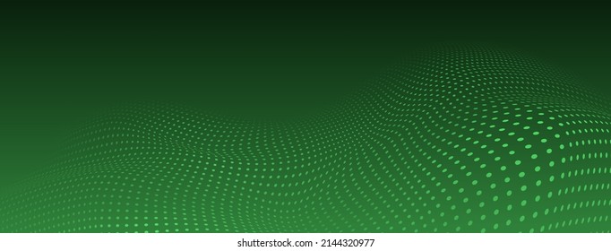 Abstract halftone background with curved surface made of small dots in green colors