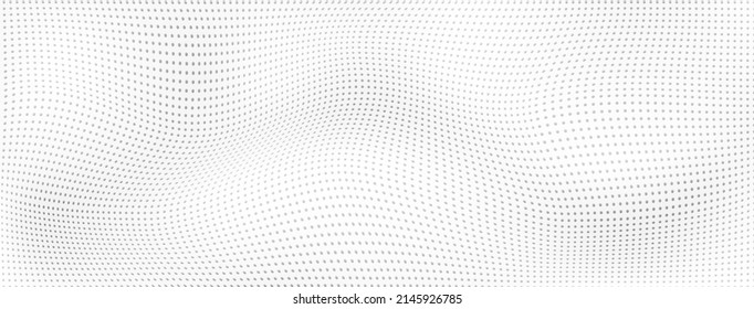 Abstract halftone background with curved surface made of small dots in white and gray colors