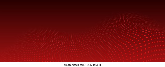 Abstract halftone background with curved surface made of small dots in red colors