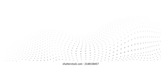 Abstract halftone background with curved surface made of small dots, gray on white