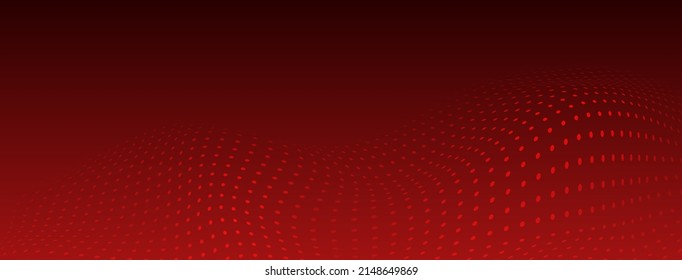 Abstract halftone background with curved surface made of small dots in red colors