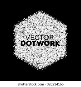 Abstract Halftone Background. Dotwork Hexagon. Vintage Engraved Banner. Vector illustration.