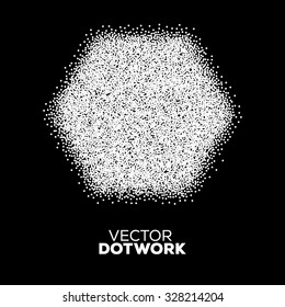 Abstract Halftone Background. Dotwork Hexagon. Vintage Engraved Banner. Vector illustration.