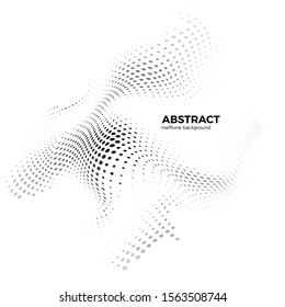 Abstract halftone background with dynamic waves. Halftone design element. Warp dots surface. Vector illustration isolated on white