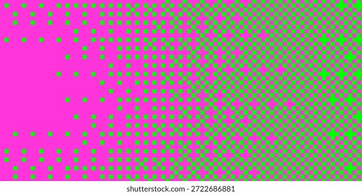 Abstractas fondo de semitono con un patrón cuadrado geométrico con una combinación de colores de neón audaz de verde brillante y magenta.
