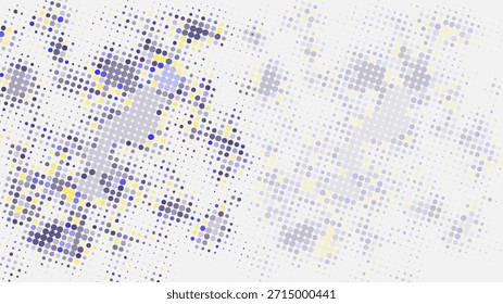 Abstractas fondo de semitono con patrones de puntos en capas en tonos morados, azules y amarillos suaves. Textura inspirada en el arte pop moderno adecuada para el diseño digital, carteles, diseños creativos y proyectos visuales contemporáneos.