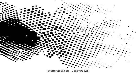 Abstractas fondo de semitono con una mezcla de puntos de semitono blanco y negro y trazos de pincel. Trazo de pincel de salpicadura de tinta negra de Vector sobre fondo de semitono diagonal.	