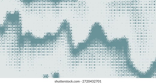 Um plano de fundo de meio-tom abstrato com formas orgânicas suaves formadas por texturas pontilhadas em tons de azul-petróleo suaves em um plano de fundo claro. O fluxo, padrão ondulatório