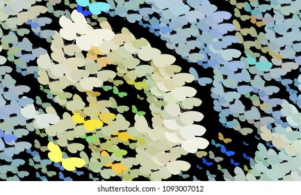 Abstract halftone background with flying butterflies. Vector clip art.