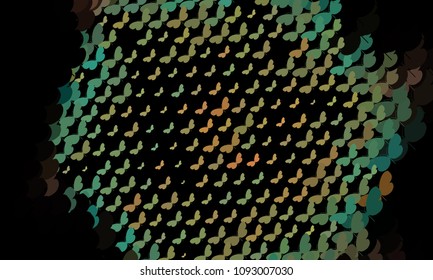 Abstract halftone background with flying butterflies. Vector clip art.