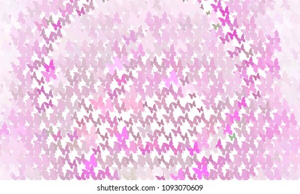 Abstract halftone background with a lot of flying butterflies. Vector clip art.
