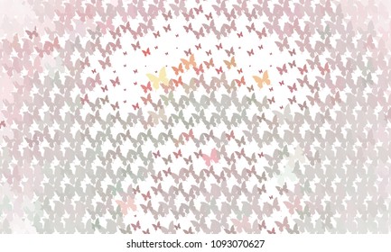Abstract halftone background with a lot of flying butterflies. Vector clip art.