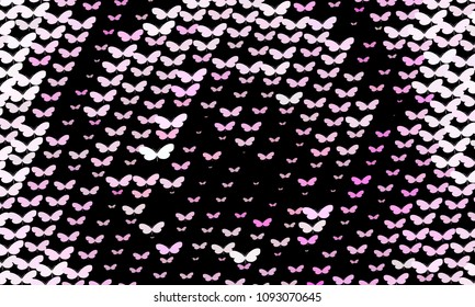 Abstract halftone background with a lot of flying butterflies. Vector clip art.