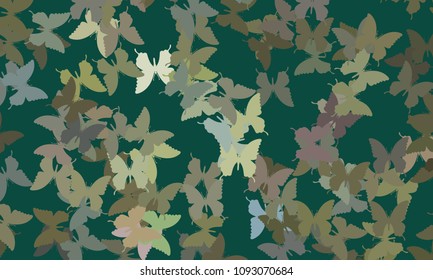 Abstract halftone background with a lot of flying butterflies. Vector clip art.
