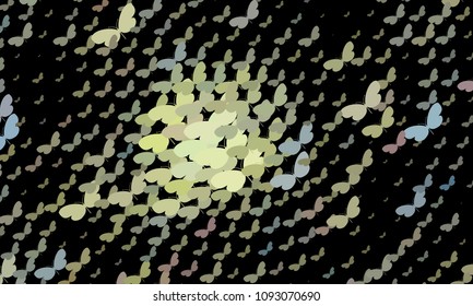 Abstract halftone background with a lot of flying butterflies. Vector clip art.