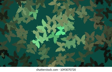 Abstract halftone background with a lot of flying butterflies. Vector clip art.