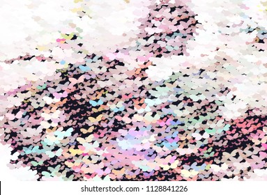 Abstract halftone background with a lot of flying butterflies. Vector clip art.