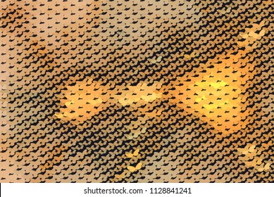 Abstract halftone background with a lot of flying butterflies. Vector clip art.