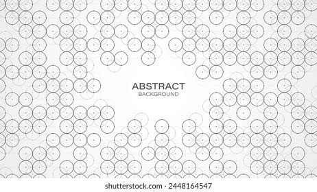 Abstractas marco de fondo de semitonos. Textura de círculos entrelazados, puntos, partículas. Red fuerte. Patrón de adorno. Anuncio para presentación, negocios, tecnología, medicina, logo. Vector 