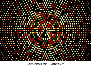 Abstract halftone background geometric circles, shapes. Interesting mosaic banner. Geometric vector design with colored discs.