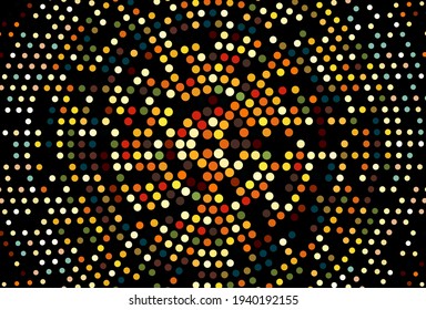 Abstract halftone background geometric circles, shapes. Interesting mosaic banner. Geometric vector design with colored discs.