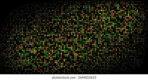 Abstract halftone background with glowing yellow and green dots on a black backdrop. Futuristic digital pattern perfect for tech and nightlife themes.