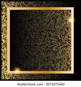 Abstract halftone background gold glitters frame dots vector, grunge design