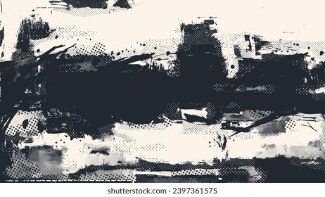 Abstract halftone background. Grunge design element. Distressed effect . Shapes with stripes screen print texture. Vector illustration