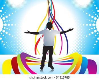 Abstract halftone background with Illustration of boy silhouttes feeling peace vector illustration