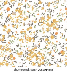 Abstract halftone background with a lot of leaf and half circle. Raster clip art.Seamless green basil pattern, cooking spices background with natural autumn floral on white background.