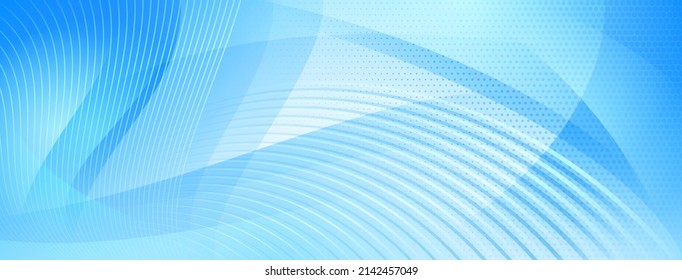 Abstract halftone background made of curved lines and small dots in light blue colors