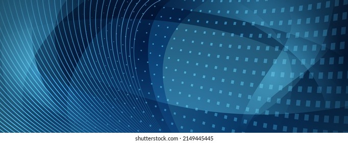 Abstract halftone background made of curved lines and square dots in blue colors