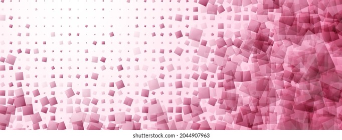 Resumen de fondo medio tono hecho de puntos y cuadrados translúcidos de diferentes tamaños en colores rosa