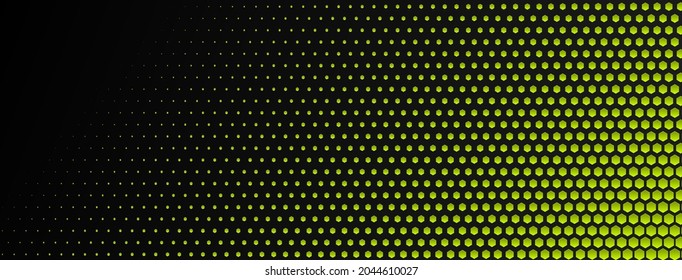 Resumen de fondo medio tono hecho de pequeños puntos hexagonales de diferentes tamaños en colores amarillo y negro