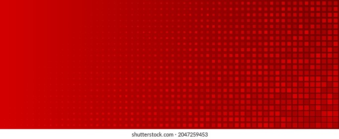 Fondo abstracto de medio tono hecho de pequeños puntos cuadrados de diferentes tamaños en colores rojos