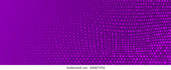 Abstract halftone background made of small round dots of different sizes in purple colors