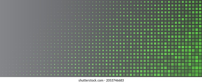 Abstract halftone background made of small square dots of different sizes in green and gray colors
