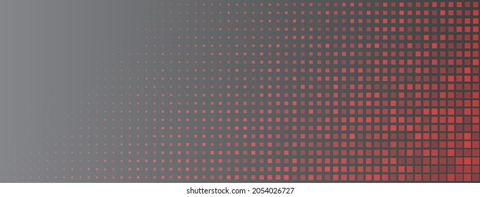 Abstract halftone background made of small square dots of different sizes in red and gray colors