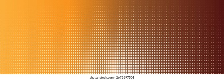Fundo de meio-tom abstrato feito de pequenos pontos quadrados de diferentes tamanhos em cores laranja