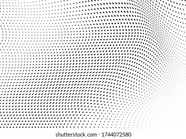 Abstract halftone background. Monochrome grunge pattern of dots. The waves are smooth and chaotic. Pop art texture for business cards, posters, labels, business cards