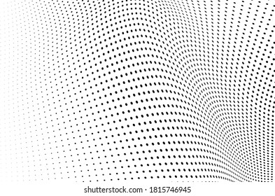 Resumen de fondo de medio tono. Patrón monocromo de puntos. Las olas son suaves y caóticas. Textura de arte pop para tarjetas de visita, carteles, etiquetas, tarjetas de visita