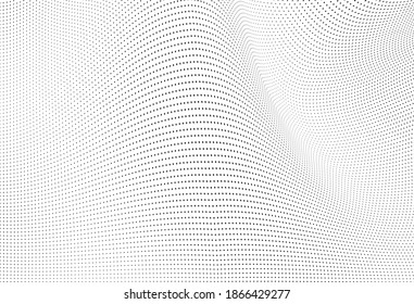Abstract halftone background. Monochrome grunge pattern of dots. The waves are smooth and chaotic. Pop art texture for business cards, posters, labels, business cards