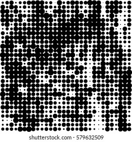 Abstract Halftone Background With Random Size Dots. Round Black Circles on White Background. Grunge Pattern