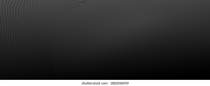 Abstract halftone background of small dots and wavy lines in gray and black colors