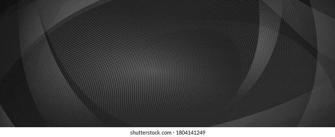 Abstract halftone background of small dots and wavy lines in gray and black colors