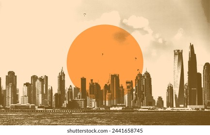 abstract halftone background ,sunset city vector illustration