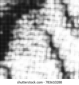 Abstract halftone background. Texture of dots of ink. Monochrome vector grunge pattern black and white